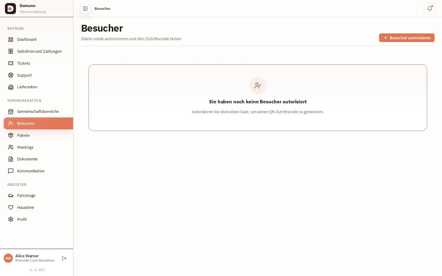Besucherfreigaben mit Datum, Zeitfenster und Zugangsstatus.