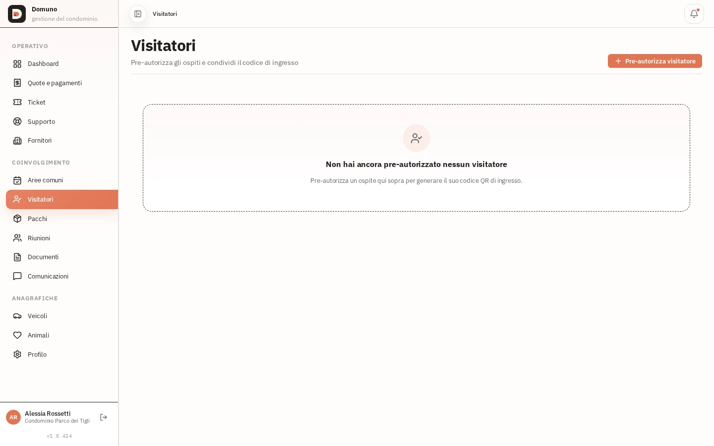 Autorizzazioni visitatori con data, orario e stato di accesso.